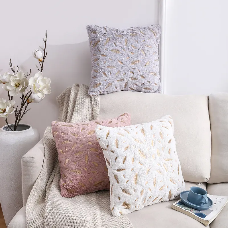 Gold Stamping Cushion Cover 45x45cm Soft Plush Feather Faux Fur Throw Pillow Cases Fluffy Velvet Shaggy Pillow Cover