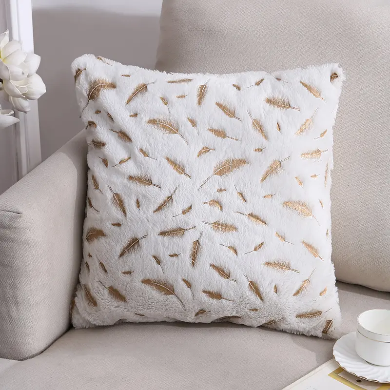 Gold Stamping Cushion Cover 45x45cm Soft Plush Feather Faux Fur Throw Pillow Cases Fluffy Velvet Shaggy Pillow Cover
