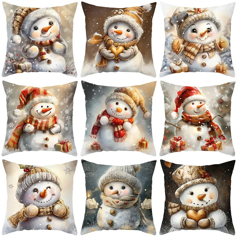 Winter Snowman Pillow Covers 18x18 Christmas Snowflake Bauble Pillow Case Square Velvet Throw