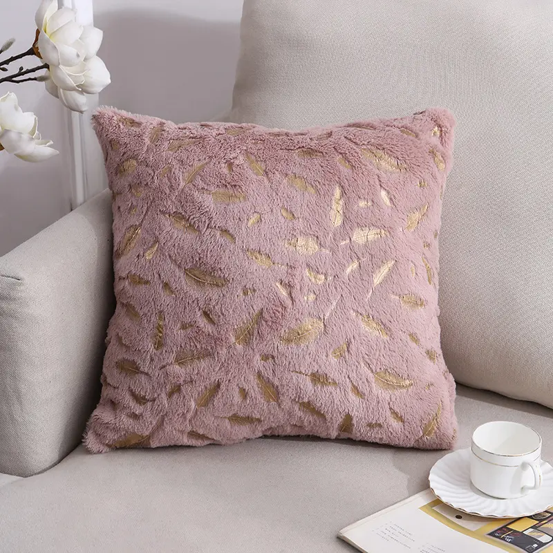 Gold Stamping Cushion Cover 45x45cm Soft Plush Feather Faux Fur Throw Pillow Cases Fluffy Velvet Shaggy Pillow Cover