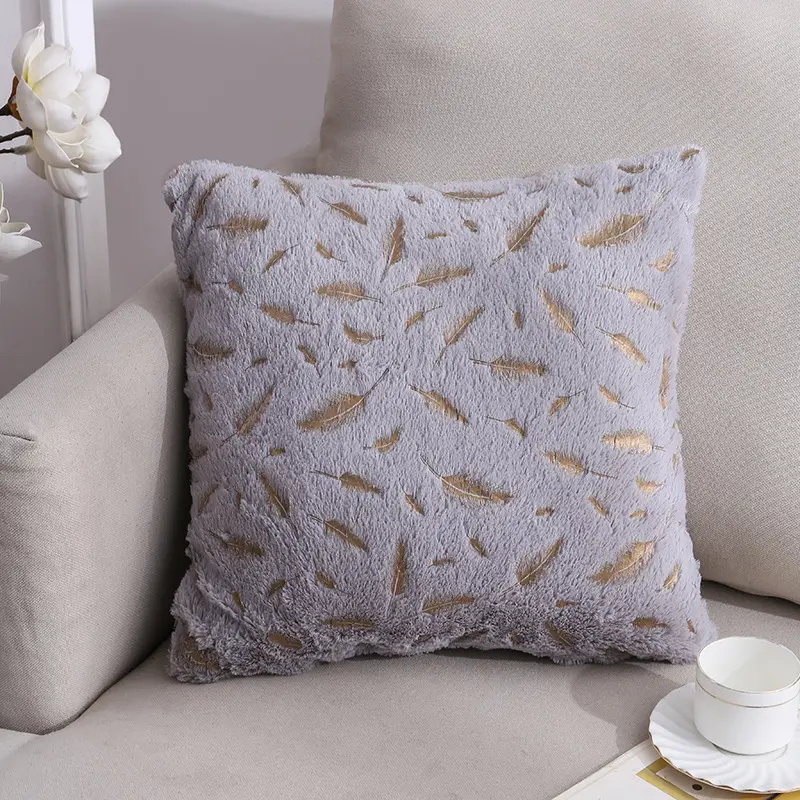 Gold Stamping Cushion Cover 45x45cm Soft Plush Feather Faux Fur Throw Pillow Cases Fluffy Velvet Shaggy Pillow Cover