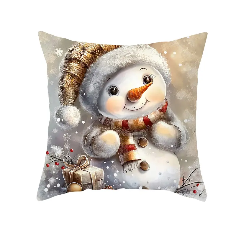 Winter Snowman Pillow Covers 18x18 Christmas Snowflake Bauble Pillow Case Square Velvet Throw