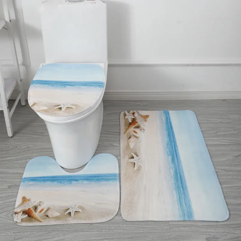 Modern Blue Marble Bathroom Mat Soft Quick Dry Bath Mat Anti Slip Toilet Lid Cover and Contour Mats 3 Pack Bathroom Shower Room