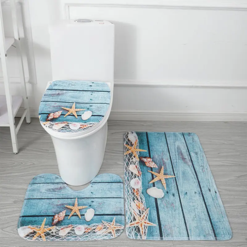 Modern Blue Marble Bathroom Mat Soft Quick Dry Bath Mat Anti Slip Toilet Lid Cover and Contour Mats 3 Pack Bathroom Shower Room
