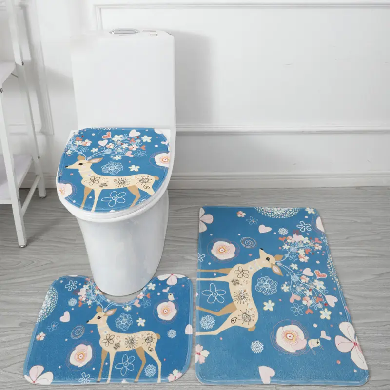 Modern Blue Marble Bathroom Mat Soft Quick Dry Bath Mat Anti Slip Toilet Lid Cover and Contour Mats 3 Pack Bathroom Shower Room