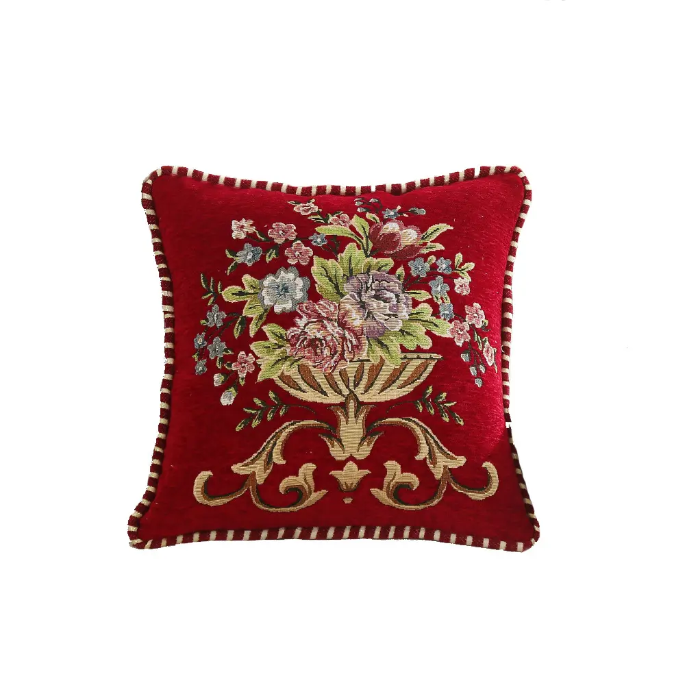 Beige Pillow Cases Jacquard Retro Embroidery Pillow cover, Sofa Decorative Cushion Cover Size 18.8x18.8inches