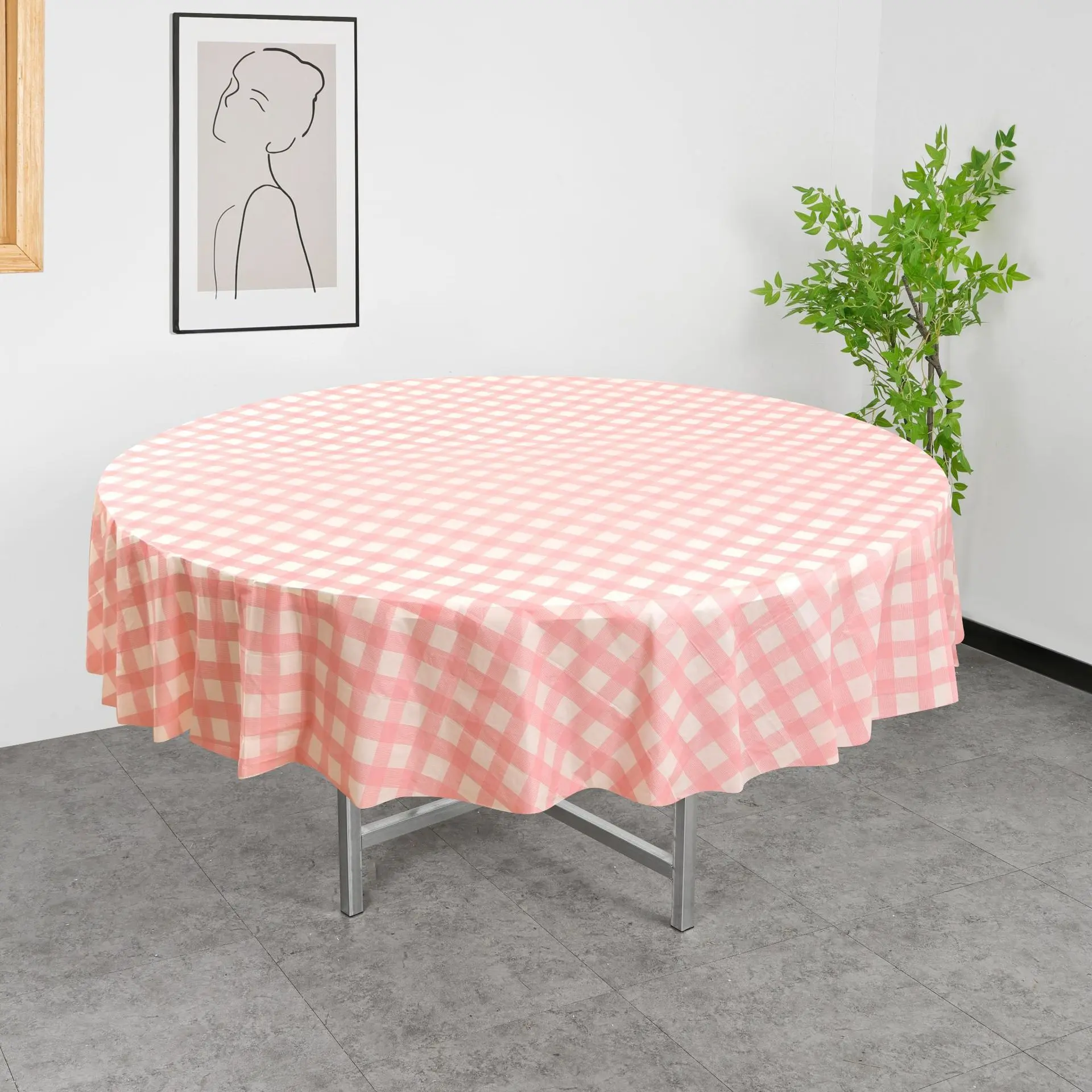 Checkered Round Tablecloth 83Inch Waterproof Stain and Wrinkle Resistant Washable Fabric Table Cloth for Dining Room Party Outdo