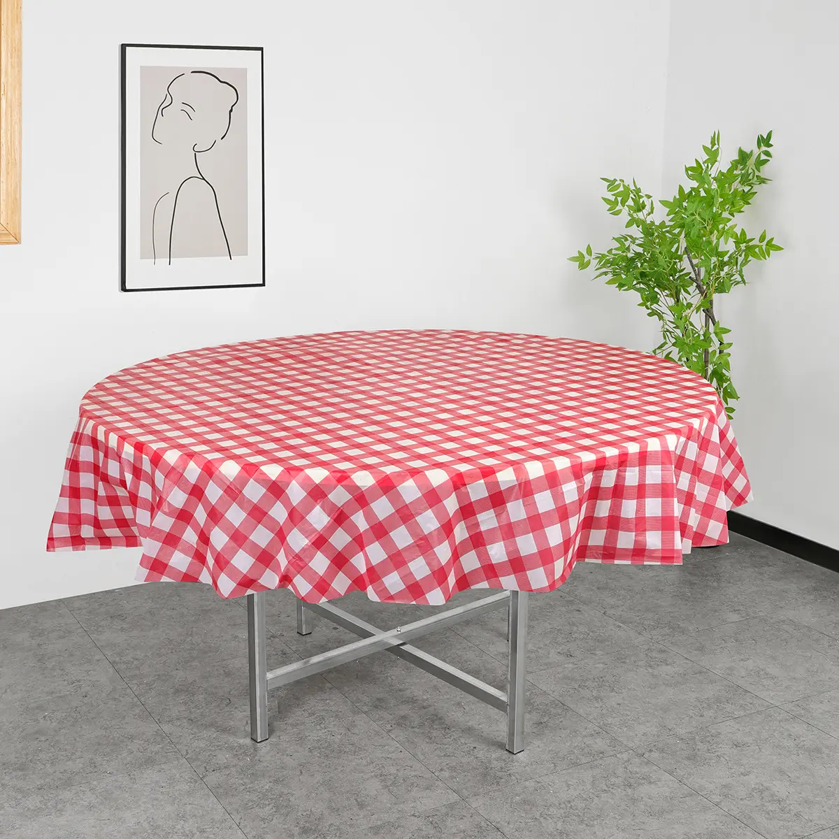 Checkered Round Tablecloth 83Inch Waterproof Stain and Wrinkle Resistant Washable Fabric Table Cloth for Dining Room Party Outdo