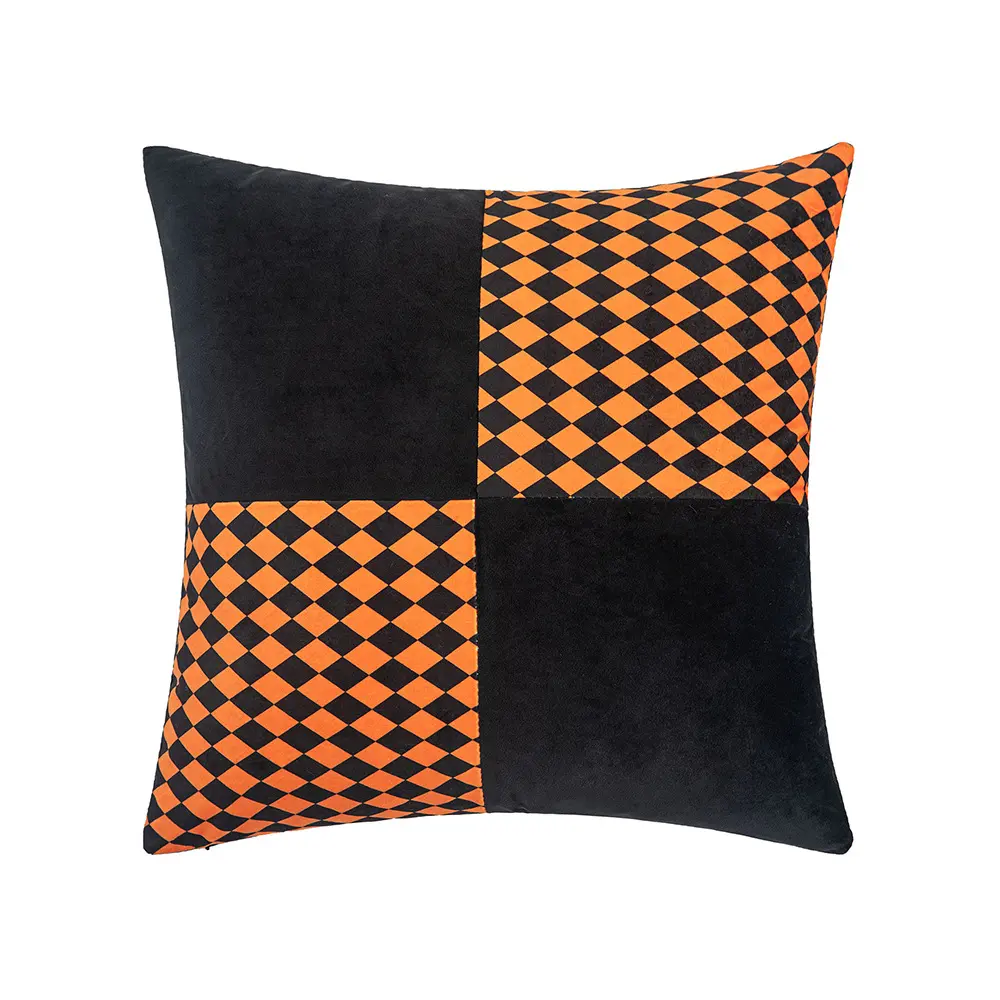 pillow cover Blue flower four palace grid Blue flower hair ball Yellow four palace arid Blue flower splicing Yellow hair