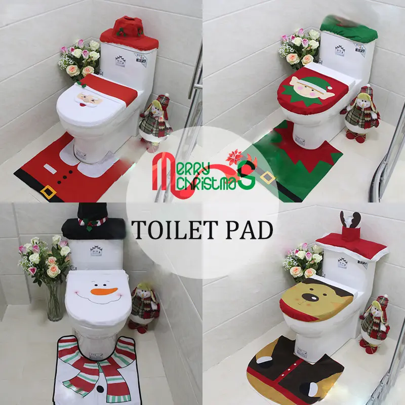 Christmas Snowman Bathroom Decor Set with Toilet Seat Cover Rugs Tank Cover Toilet Paper Box Cover Xmas Party Accessories for In