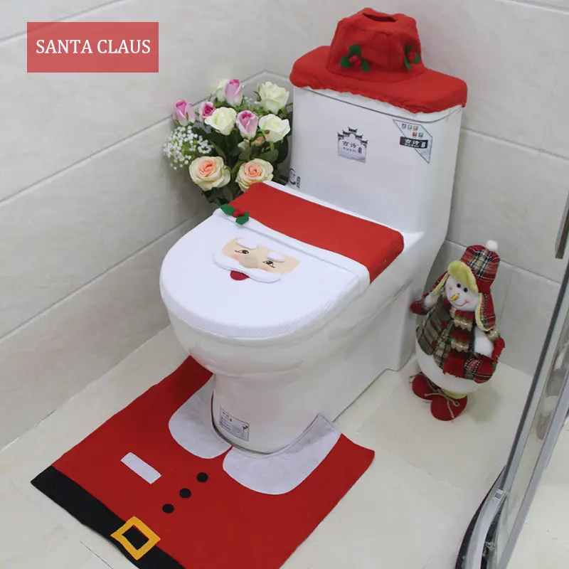 Christmas Snowman Bathroom Decor Set with Toilet Seat Cover Rugs Tank Cover Toilet Paper Box Cover Xmas Party Accessories for In