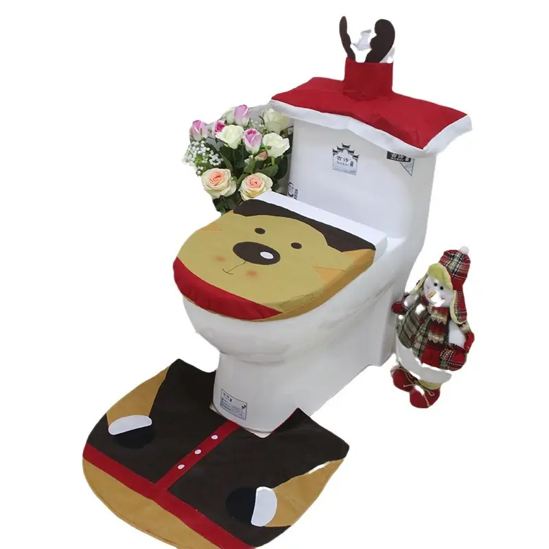 Christmas Snowman Bathroom Decor Set with Toilet Seat Cover Rugs Tank Cover Toilet Paper Box Cover Xmas Party Accessories for In