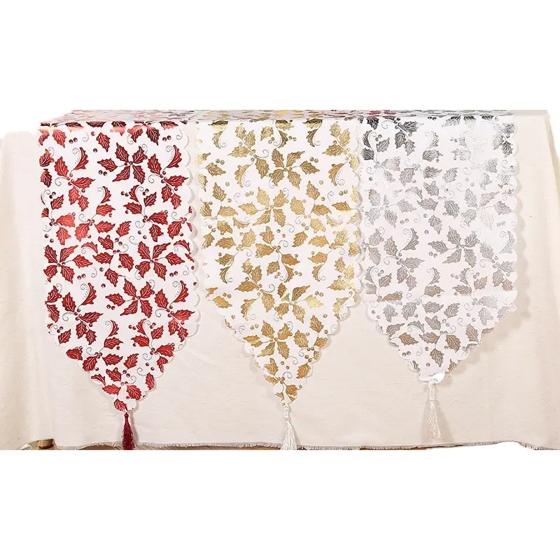 Christmas snowflakes, leaves, table runner, red printed stars, Christmas tablecloth, Christmas table decorations