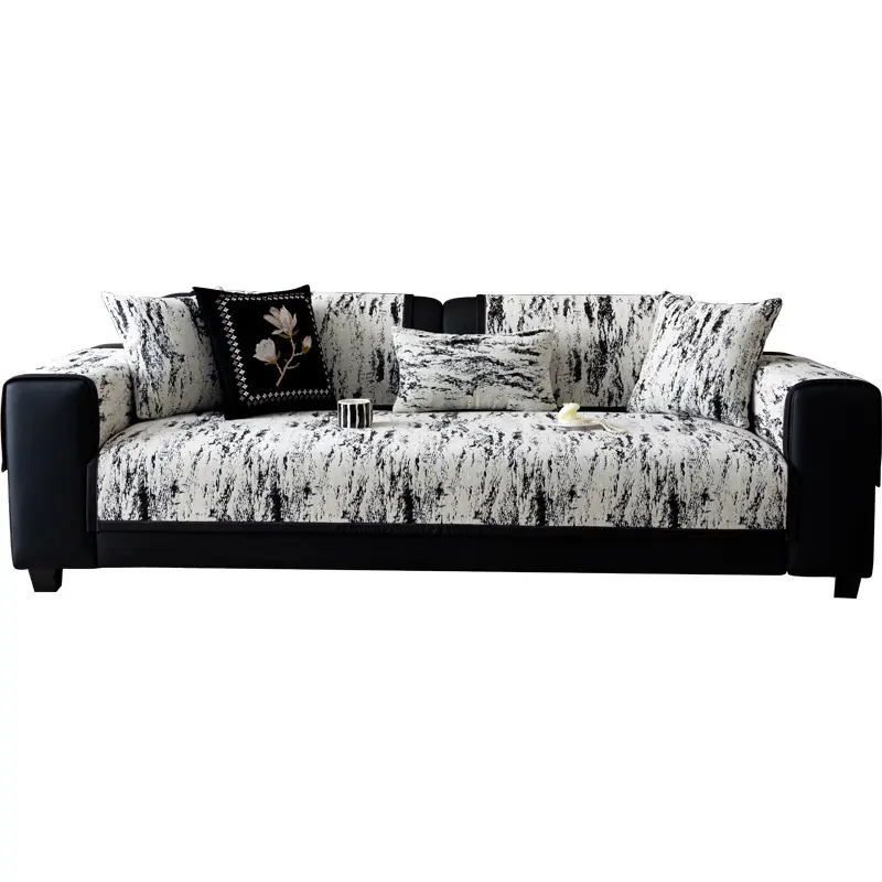 High-end luxury black and white chenille four seasons universal sofa cushion cover cushion dust-proof sliding cover towel cat