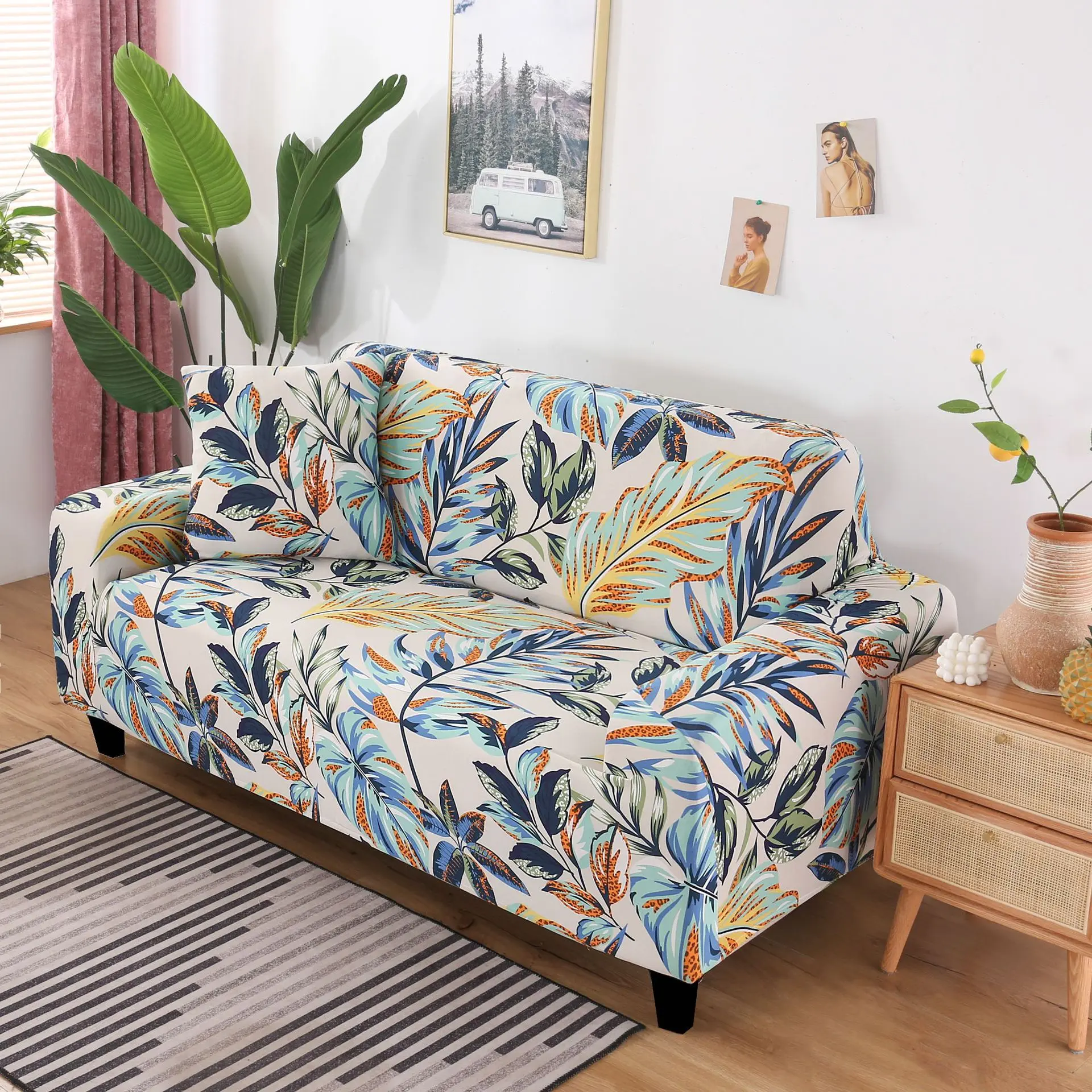 L shape Geometric Printed Washable Sofa Cover Stretch Couch Covers Sofa Slipcovers for 2 Cushion Couch and Loveseat