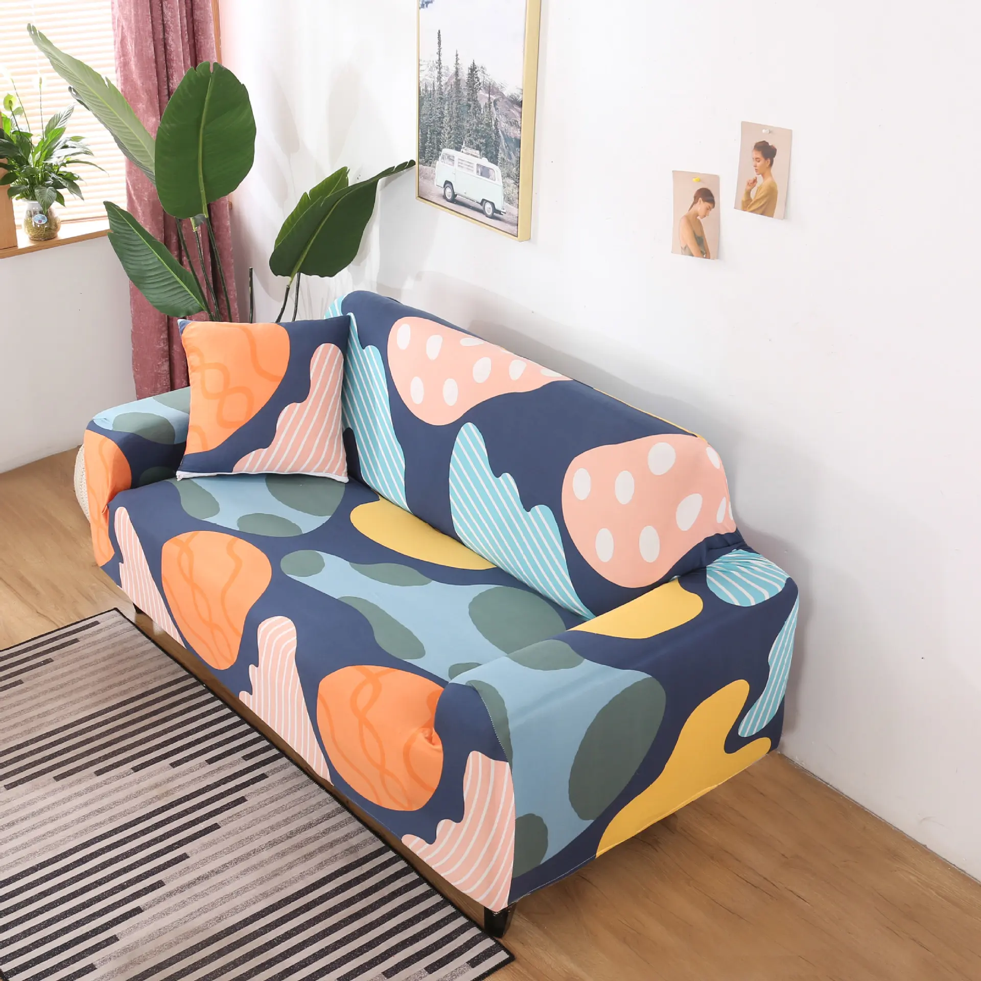 L shape Geometric Printed Washable Sofa Cover Stretch Couch Covers Sofa Slipcovers for 2 Cushion Couch and Loveseat
