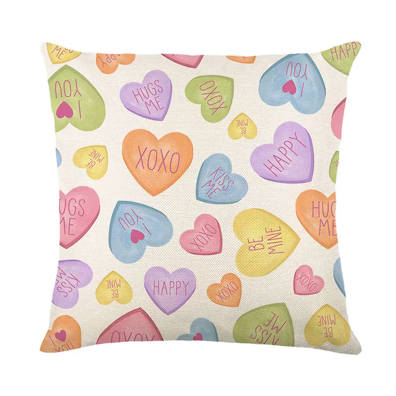 Color life Be My Valentine Red Candy Heart Throw Pillow Covers 18x18In Valentine Stripes Wedding Cushion Case Decor for Sofa