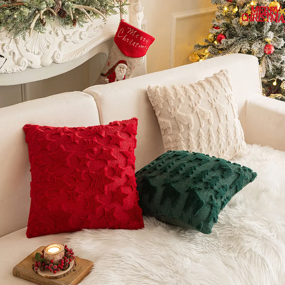 Christmas plush pillow cover snowflake Christmas tree elk embroidered hair living room sofa cushion sent decorative pillows