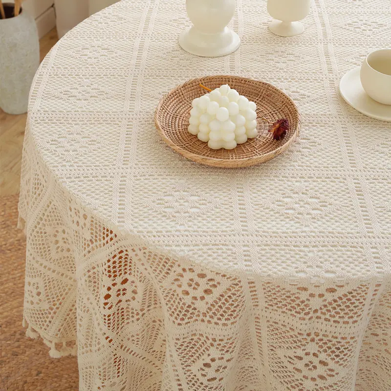 Nordic retro openwork lace tablecloth cover rectangular white pastoral table cloth round table cloth