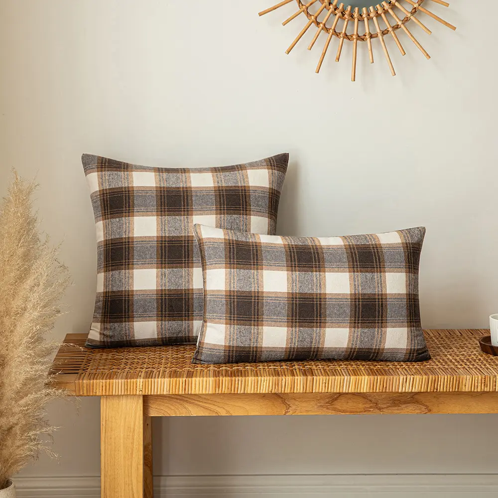 18x18inch Autumn checkerboard fashion coffee grey pillow case Christmas decoration waffle plaid pillowcase