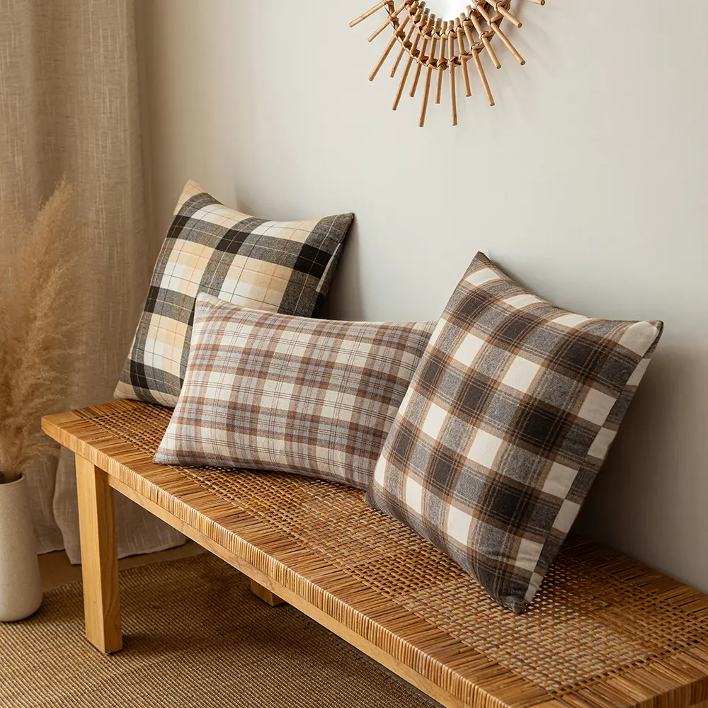 18x18inch Autumn checkerboard fashion coffee grey pillow case Christmas decoration waffle plaid pillowcase