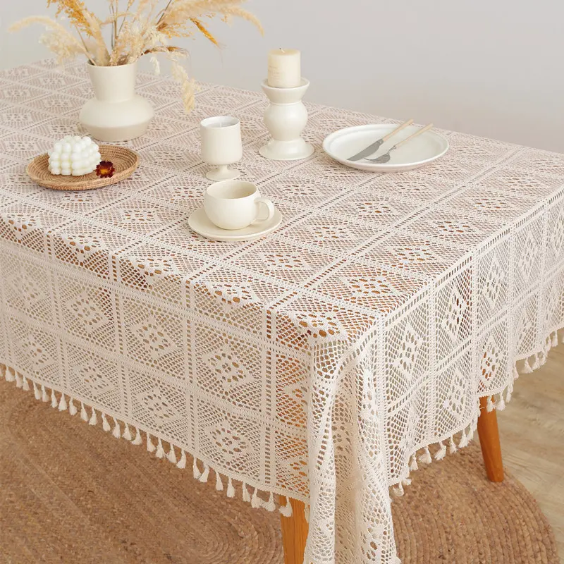 Nordic retro openwork lace tablecloth cover rectangular white pastoral table cloth round table cloth