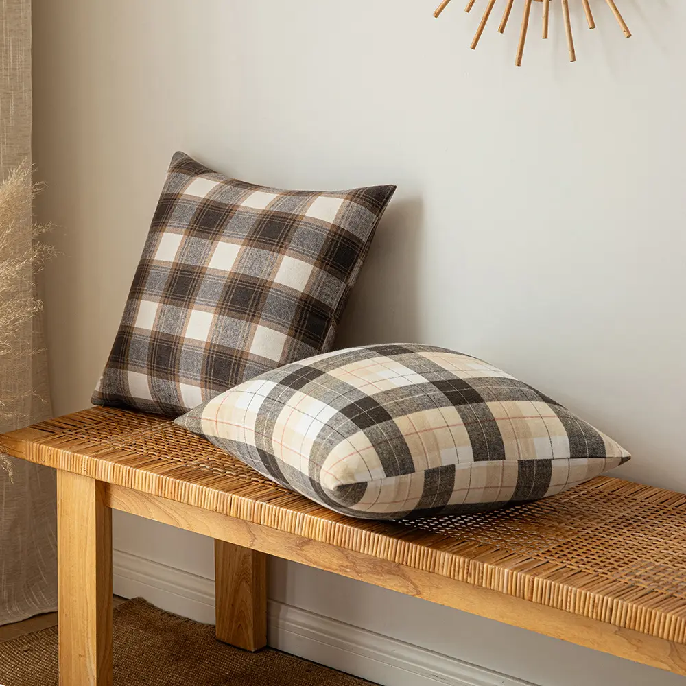 18x18inch Autumn checkerboard fashion coffee grey pillow case Christmas decoration waffle plaid pillowcase