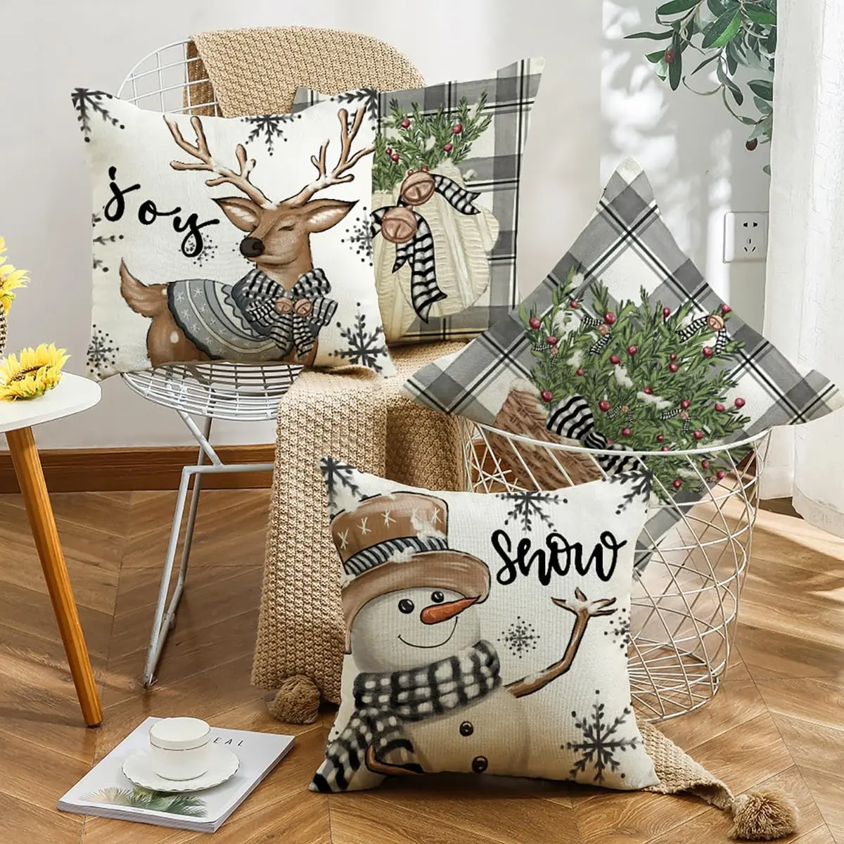 Christmas Series Pattern Cushion Cover Decorative Pillow Case Throw Pillow Cover