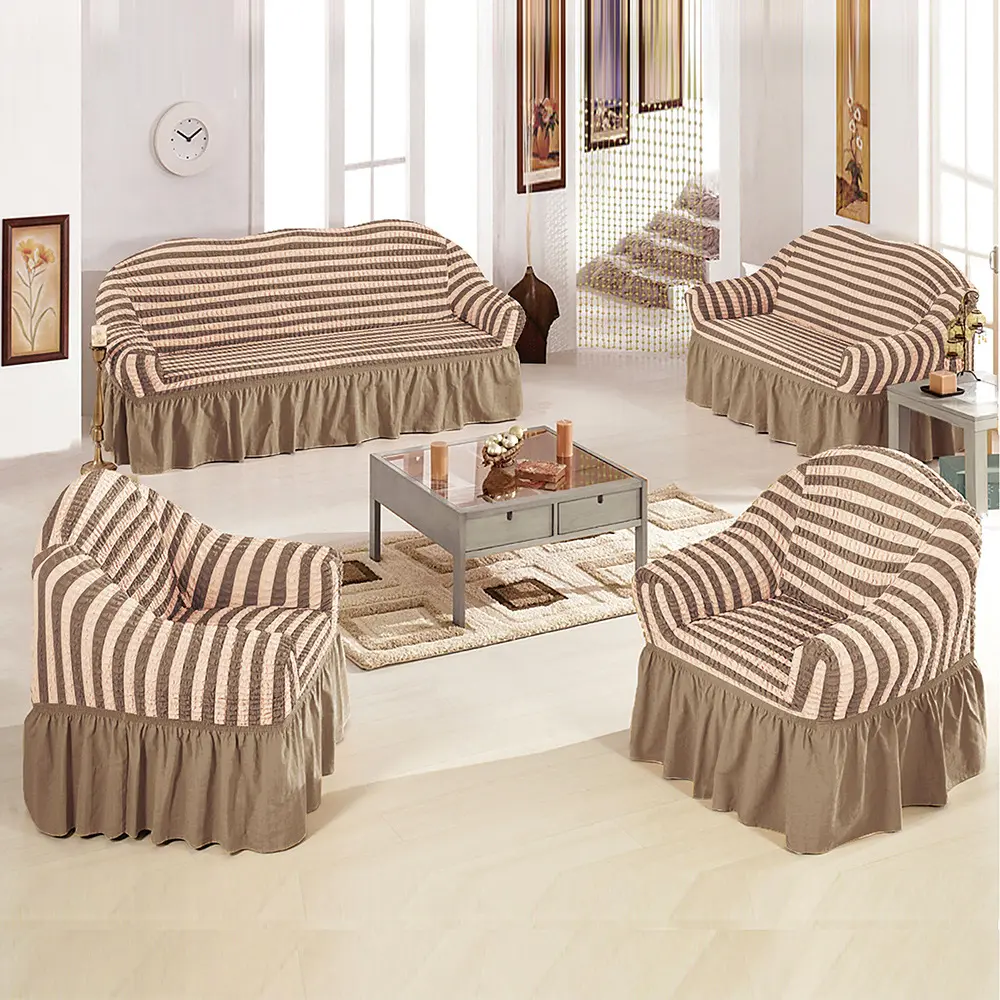 Slipcover SofaCover 1 Piece Easy Fitted Couch Cover Universal High Stretch Furniture Protector with Skirt Country Style 3 Seater
