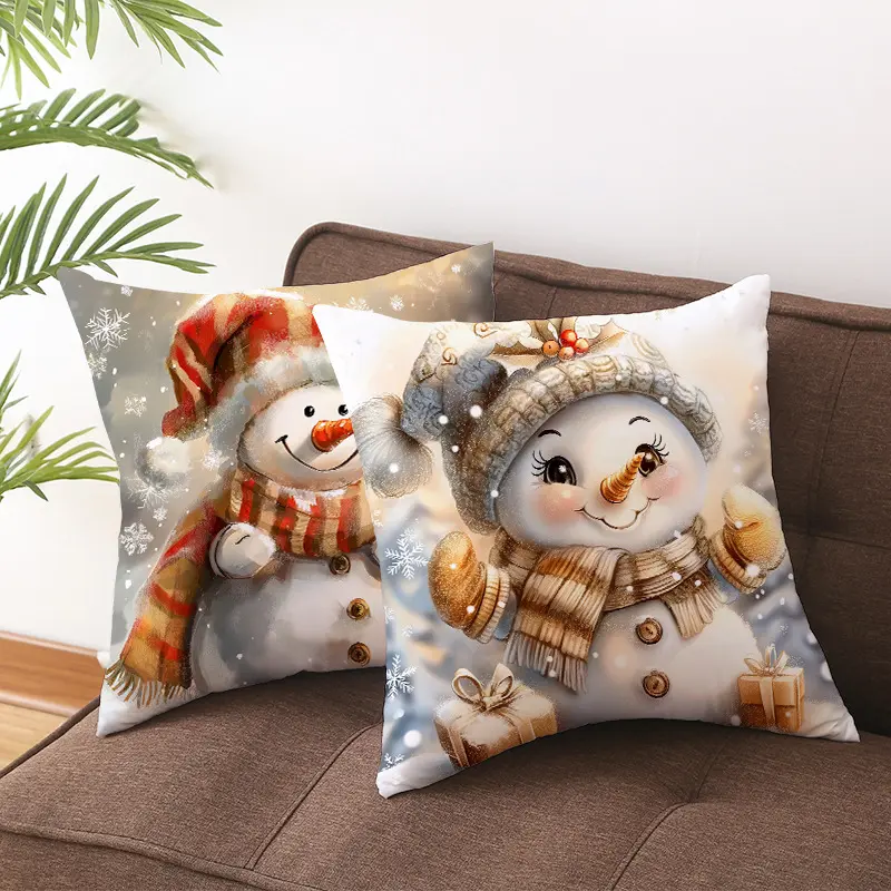 Merry Christmas Pillow Covers 18x18  Velvet  PillowCases Xmas Winter Holiday Throw Snowman Cushion Covers for Outdoor Home Bed S