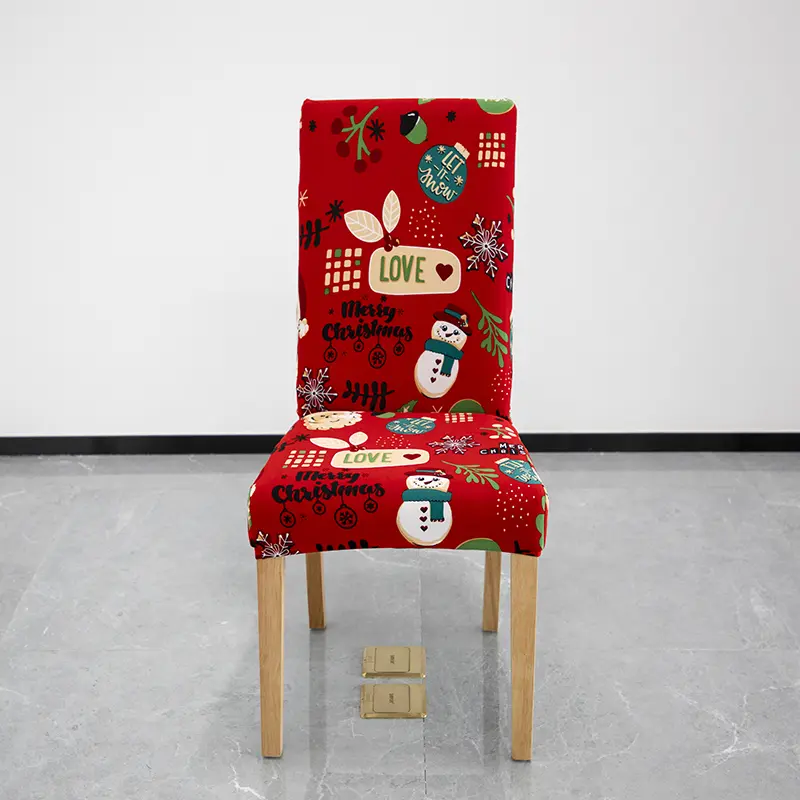 Polyester Spandex Soft Stretch Christmas Chair Cover Christmas Dining Chair Seat Covers