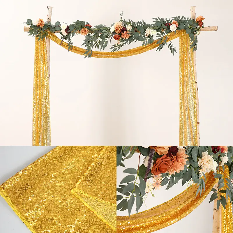 Gold Sequin Backdrop Curtain Panels Stage Wedding Party Background Drapes