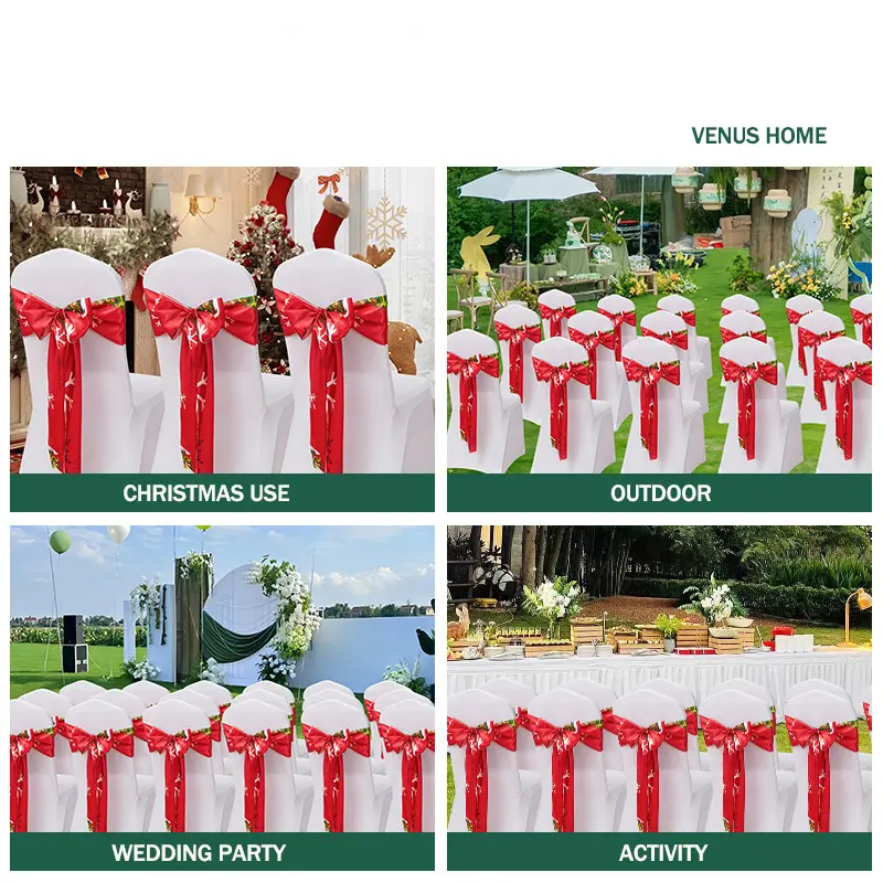 HOT Satin Chair Sashes Ties Upgraded 50 pcs Chair Ribbons Bows for Wedding Banquet Party Christmas Events Decoration (red)