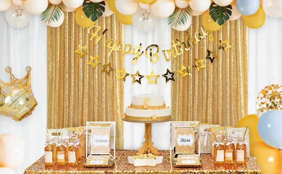 Gold Sequin Backdrop Curtain Panels Stage Wedding Party Background Drapes
