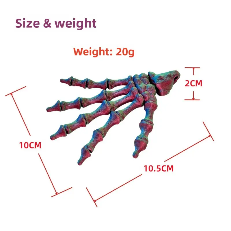 3D Printed Skeleton Hand Pendant Halloween Series Creative Handmade Colorful Articulated Finger Skeleton Fidget Stress Relief