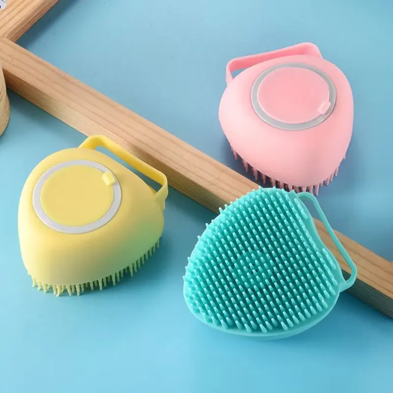Pet Grooming Bath Massage Brush with Soap and Shampoo Dispenser Soft Silicone Bristle for Long Short Haired Dogs Cats Shower