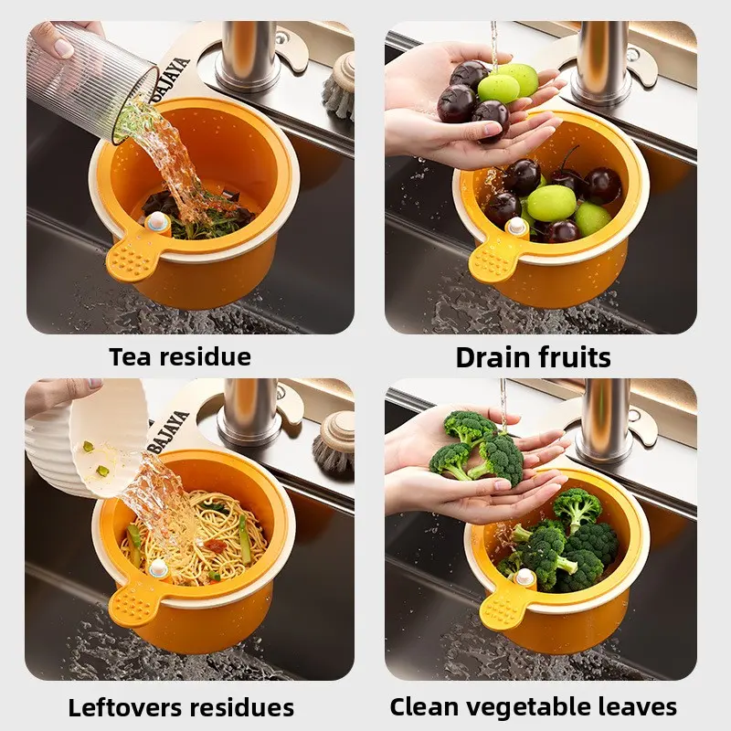 Hanging Sink Colander Quick Install/Remove Easy Clean Kitchen Drain Basket The Filter Screen Drains Water Without Dirtying Hands