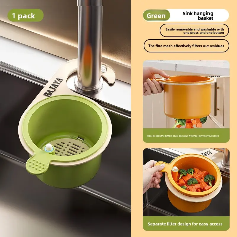 Hanging Sink Colander Quick Install/Remove Easy Clean Kitchen Drain Basket The Filter Screen Drains Water Without Dirtying Hands