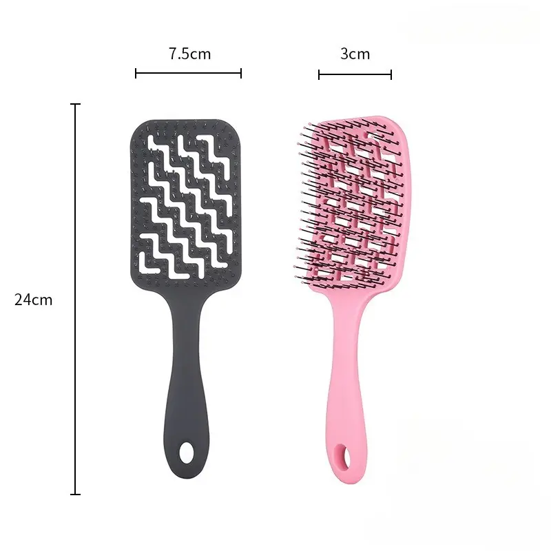 New Big Curved Comb with Fluffy High Skull Top Pink & Black Hair Detangler Brush, Hollow Design Hairbrush for Smooth Styling