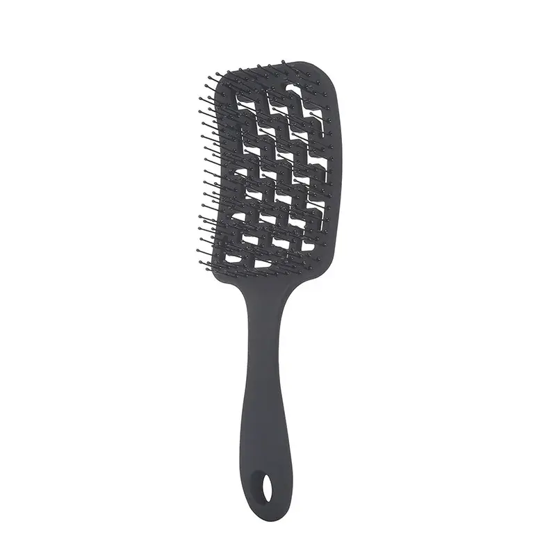 New Big Curved Comb with Fluffy High Skull Top Pink & Black Hair Detangler Brush, Hollow Design Hairbrush for Smooth Styling