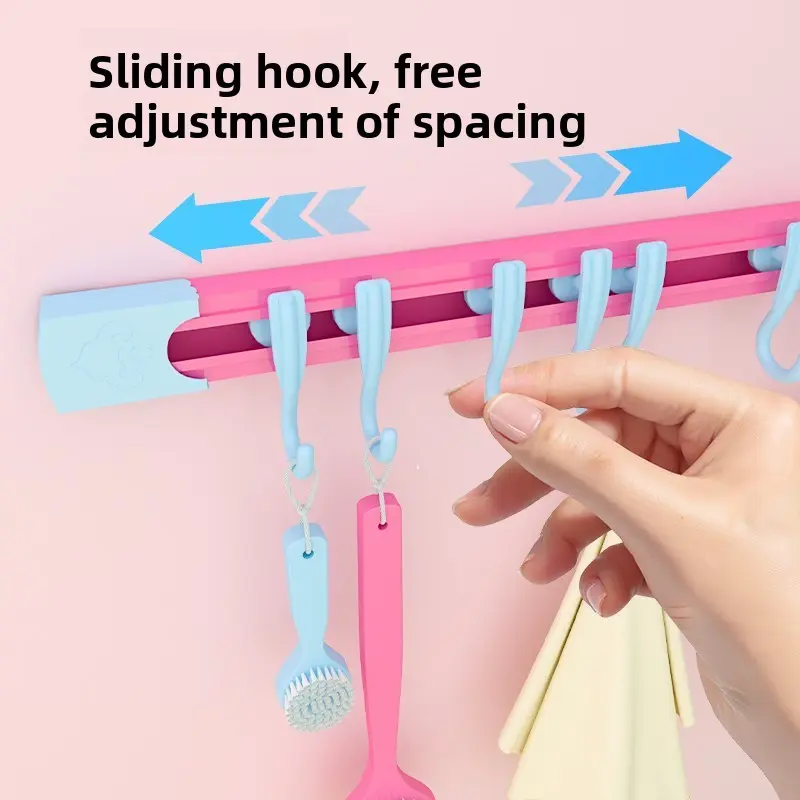 New Dopamine Sliding Hooks - Colorful No-Drill Cabinet Organizer | Multi-Position Hanging Rail for Kitchen Door Storage