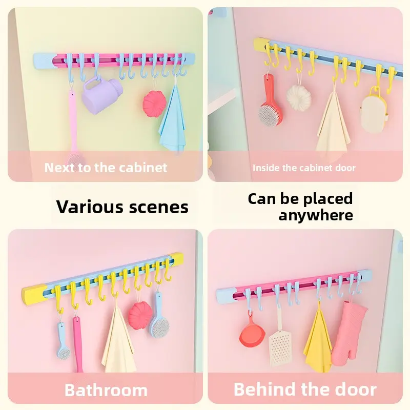 New Dopamine Sliding Hooks - Colorful No-Drill Cabinet Organizer | Multi-Position Hanging Rail for Kitchen Door Storage