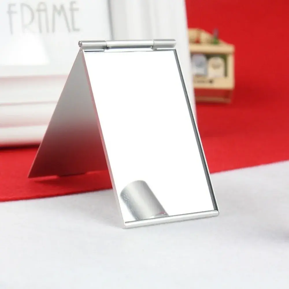 New Aluminum Folding Mirror Mini Portable Makeup Mirror Standing Small Mirror Vanity Foldable Compact Pocket Cosmetics Tools