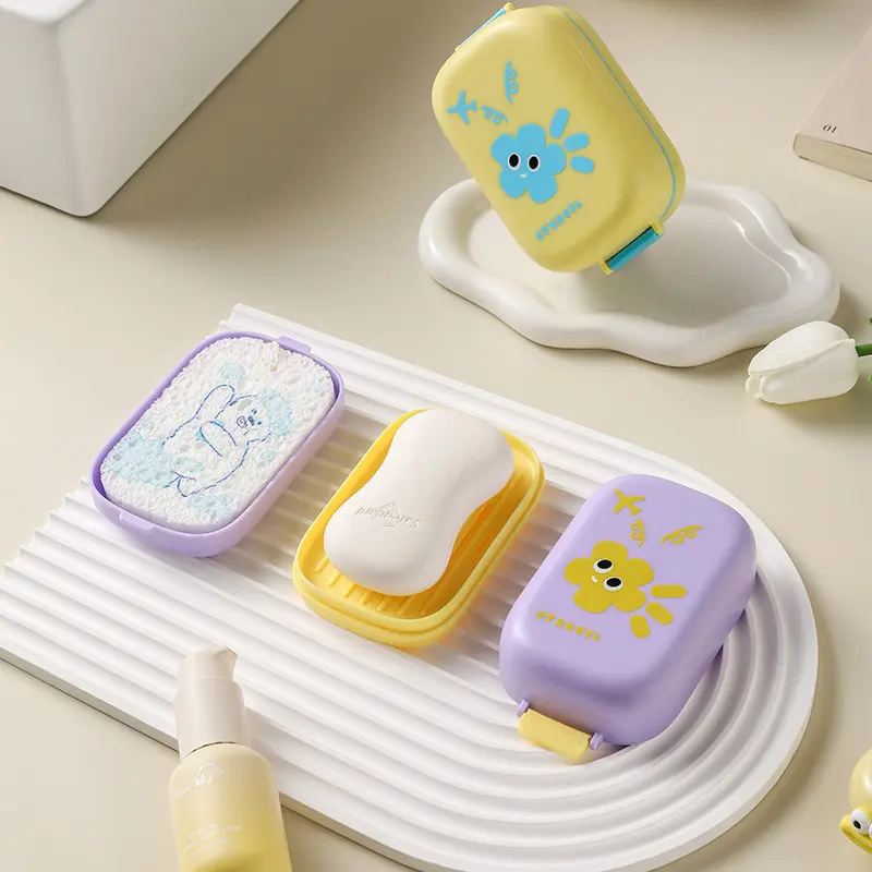 New 1PCS Cute Cartoon Soap Case Portable Travel Soap Holder with Drainage Bathroom Accessories