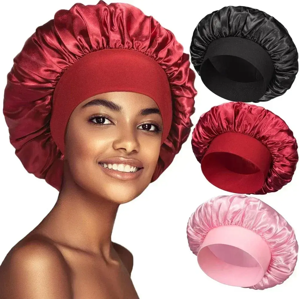 NEW Women's Satin Solid Wide-brimmed Sleeping Hat Girl Head Wrap Elastic Band Cap Hair Care Tool Bonnet Night Hat bonnet de nuit