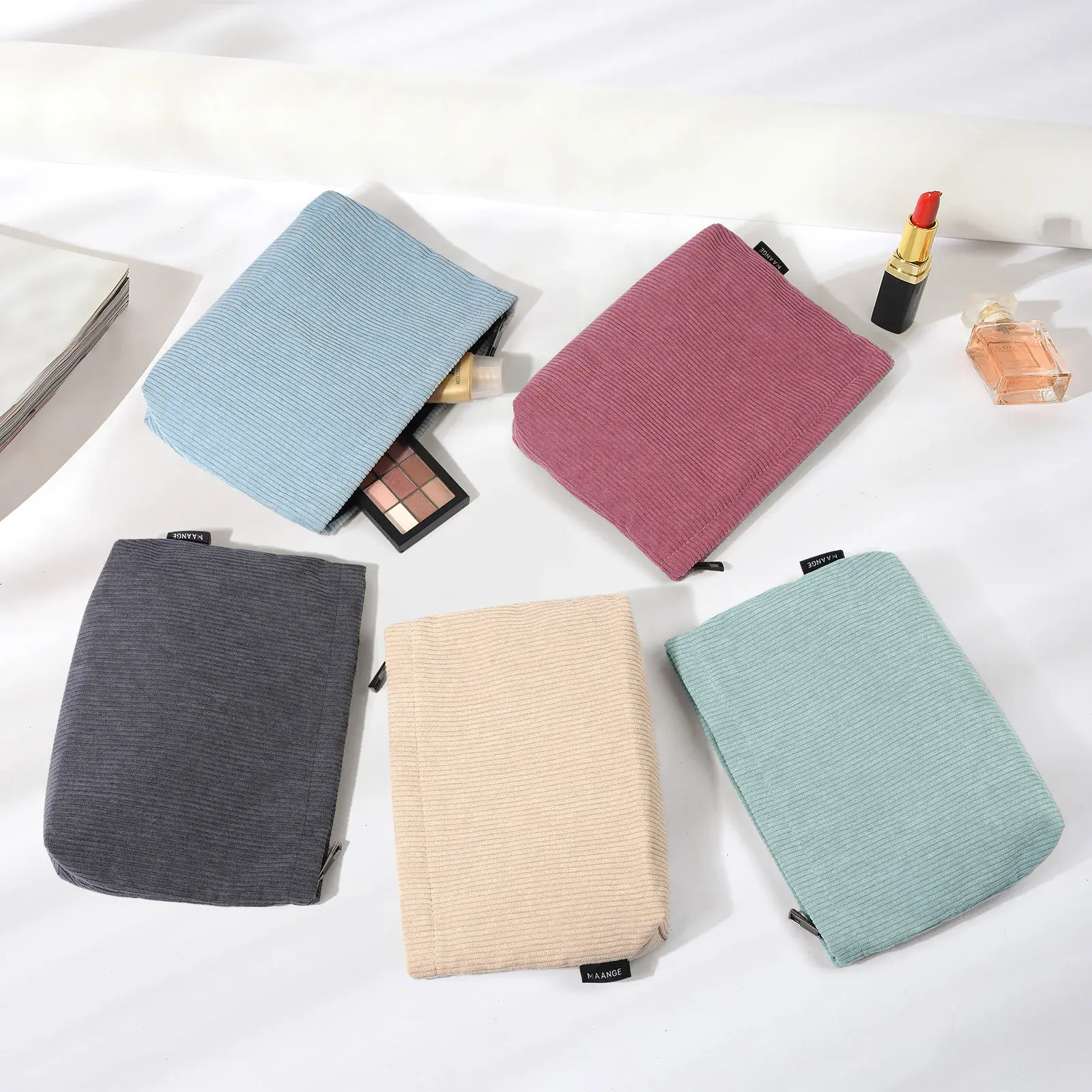 Makeup  Corduroy Travel Cosmetic Bag Portable Storage Bag Purses Women Large Capacity Zipper Make Up Organizer Storage Clutch