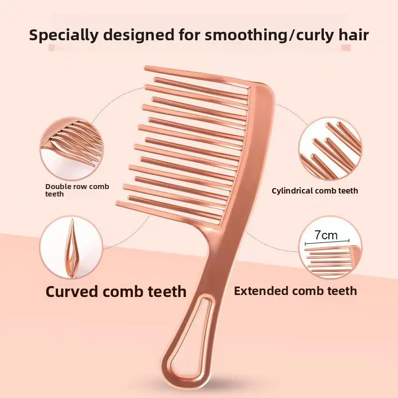 Double Row Large Wide Tooth Women's Exclusive Perm Comb Rose Gold Hair Wide - Tooth Design Anti - Static for All Hair Types