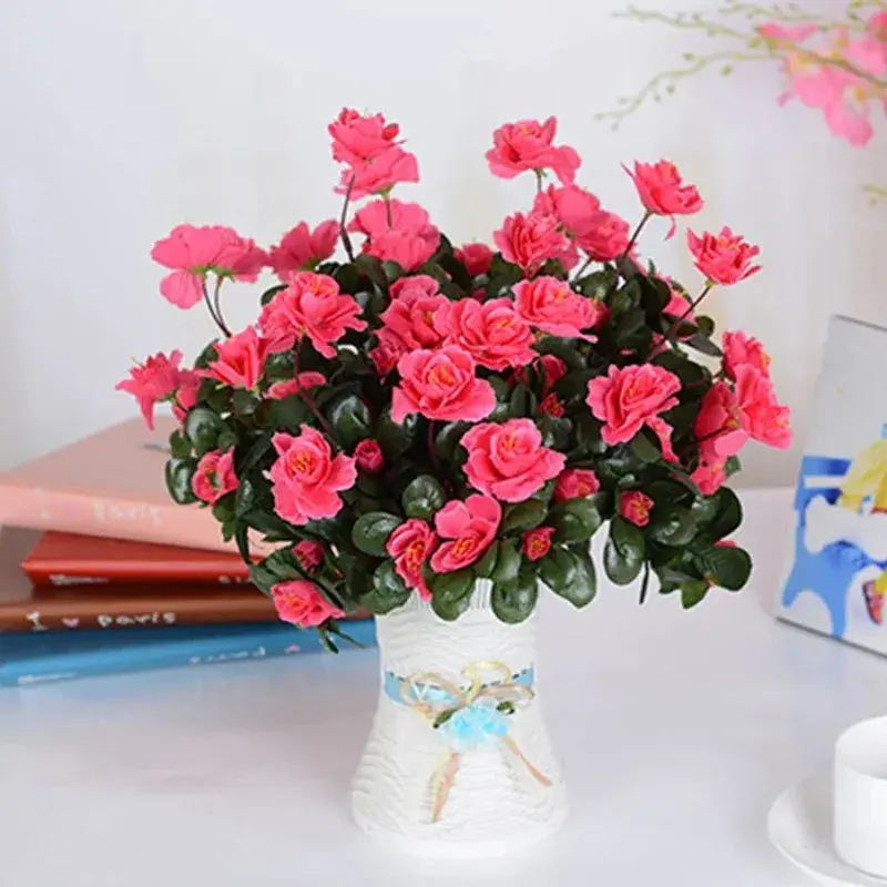 Home Decorations Outdoor Fall Artificial Red Azalea High Quality Flowers Bushes UV Resistant Decor Fake Flowers Small for Garden