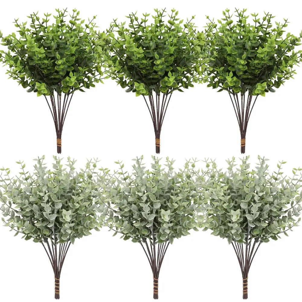 New 12pcs/lot Artificial Plant Branch Plastic Eucalyptus Leaves Wedding Garden Decor Home Living Room Table Green Decoration