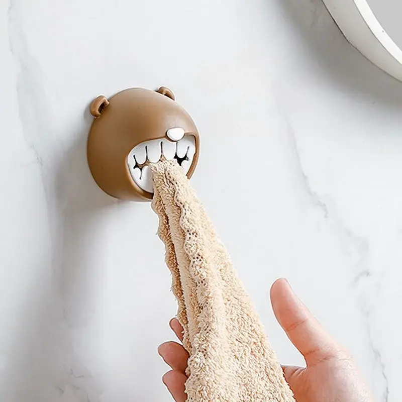 New No Drill Bear-shaped Towel & Rag Holder - No Trace Hand Towel Storage Rack for Kitchen/Bathroom